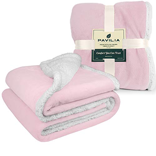 Pavilia Plush Sherpa Fleece Blanket Throw, Twin, Light Pink | Soft, Warm, Fuzzy Pink Blush Throw For Couch Sofa | Solid Reversible Cozy Microfiber Fluffy Blanket, 60X80 #TOP1