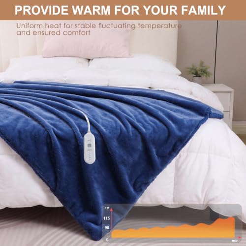Dowin Faux Fur Electric Throw Blanket, Reversible Heated Blanket Throw,Blue - image 5