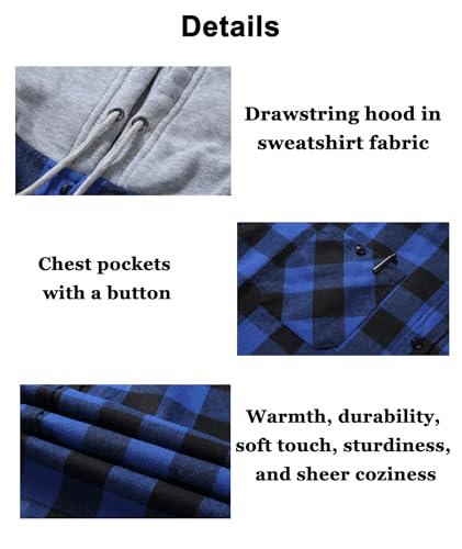 Image of Hooded Flannel Shirts for Men Plaid Long Sleeve Flannel Jacket Hoodies