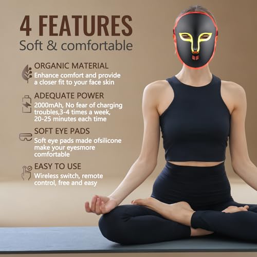 Image of FSA Red Light Therapy Mask for Face,4 Modes HSA LED Face Mask Light Therapy,Acne Removal Wrinkles&Redness Anti-Aging,2000mAh Rechargeable,Wirless Remote,Infrared Photon Facial Mask for Travel Yoga