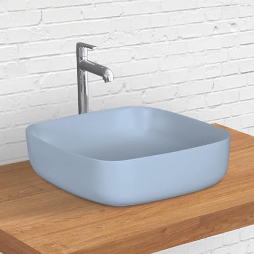 Image of Designer Table Top Wash Basin for Bathroom | Counter Top Wash Basin /Sink for Living Room (16.33 x 16.33 x 4.52 Inch, Kolar (Ocean Matt))