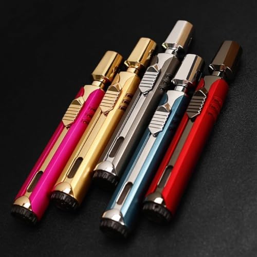 Encendedor portátil metálico recargable rosa con llama triple miniatura 5