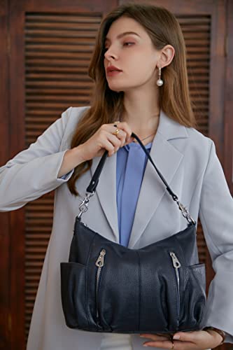 Image of HESHE Leather Crossbody Bags for Women Hobo Shoulder Bag Satchel Handbags | Genine Leather,2 Removable Straps,Multiple Zippers Pockets Hobo Bags Designer Travel Pocketbook Ladies Daily Work Tote Bag