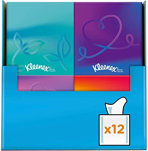 Kleenex Cubo Disney Pañuelos de Papel 12 cajas de 48 servicios cada una, contiene 4 diseños diferentes, Total 576 pañuelos