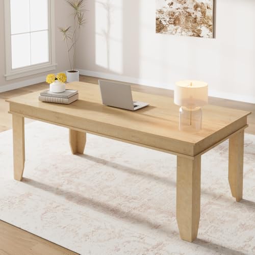 GarveeHome Farmhouse Dining Table for 6-8 People, 71 in Long Kitchen Tables with Wooden Sturdy Frame, 6 ft Large Rectangular Dinner Table for Dining Room, Kitchen, Natural, 71