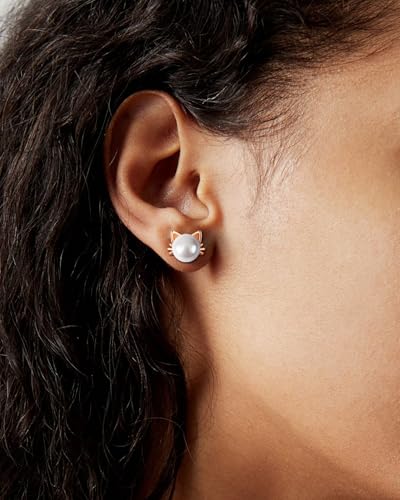 PANSTAR Hypoallergenic 925 Sterling Silver Pearl Cat Earrings for Women - Cute Dainty Cat Stud Earrings, Valentine’s & Mother’s Day Gift with Box3