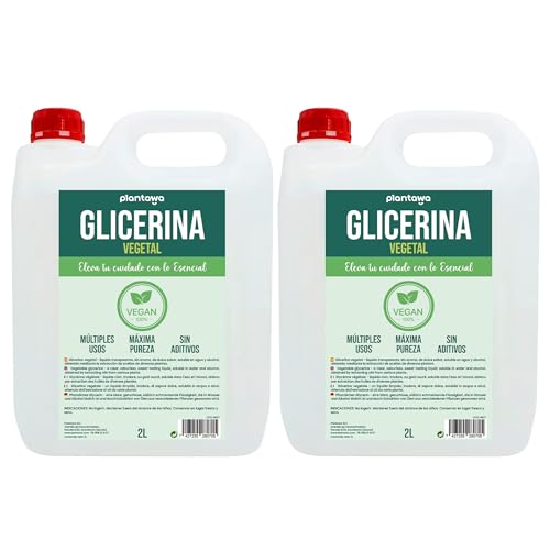 PLANTAWA Glicerina Vegetal Liquida 2x2L| 99,5% Pura | Para Hacer Jabones y Cosmética Casera | Glicerina para Secar Flores | Ingrediente Multiuso Transparente
