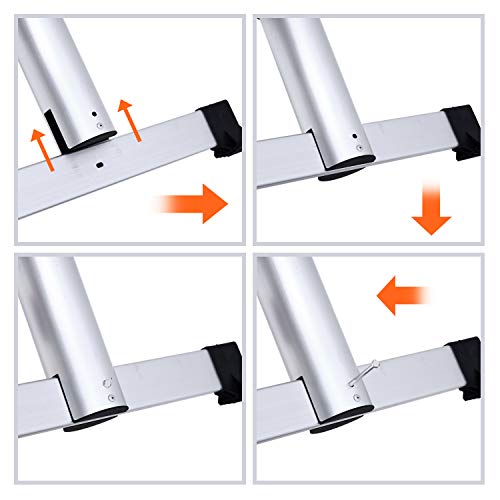 Ohuhu 15.5 FT Telescoping Ladder with Stabilizer Bar, EN131 Certified Convenient Aluminum Telescopic Extension Ladder, 330 Pound Capacity