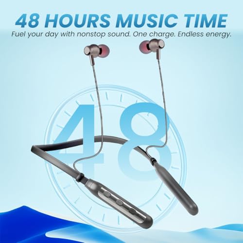 Image of MAK Wireless Neckband Earphones with 12mm Deep Bass, Magnetic Earbuds, Lightweight Ergonomic Design, Bluetooth Connectivity & Long Battery Life, Premium Black Neckband in Black
