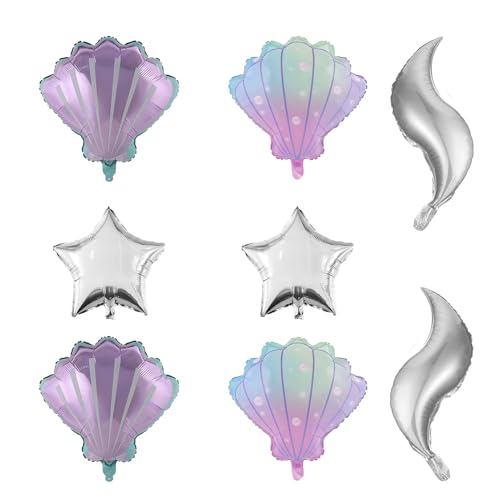 Image of Mermaid Tail Balloons and Seashell Star Balloons for Baby Shower Mermaid Sea Themed Birthday Party Decorations Supplies