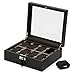 WOLF Roadster 8-Piece Watch Box, Black - Features 8 Watch Compartments, Lock and Key, Suspended Watch Cushions & Smart Watch USB Port