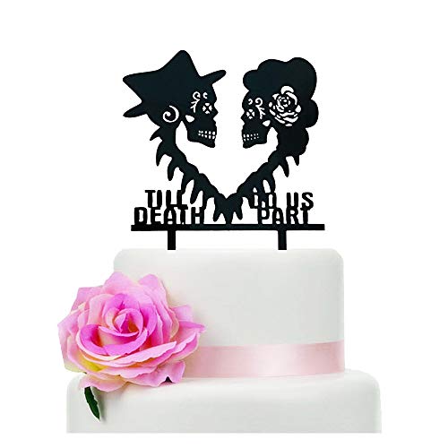 Till Death Do Us Part Wedding Cake Topper, Mr and Mrs Skull Cake Topper, Skeleton Couple Cake Topper, Black Silhouette Cake Topperï¼ˆSkullï¼‰