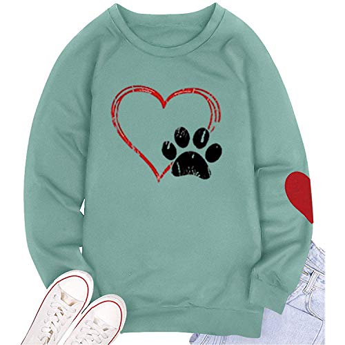 Lxitoler Damen Tshirt Langarm Ladies Love Heart Sweatshirts Damen Langarmshirt Damen Pullover Winter Dog Mom Sweatshirts Für Frauen Dog Mom Sweatshirts Für Frauen Hunde-Fußabdrücke Grafik Sweatshirt