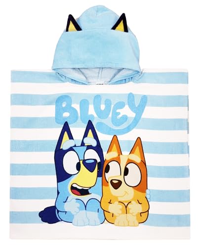 Bluey Boys Swimming Hooded Towel Poncho Bath Towel Hoodie Cover Up (Bluey Towel - Blue, One Size)