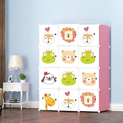 Image of BucketList 12-Door Plastic Sheet Kids Wardrobe Storage Rack - Organizer for Clothes, Kids Furniture, Living Room, Bedroom, Small Accessories (12-Cube Pink Cartoon Print)