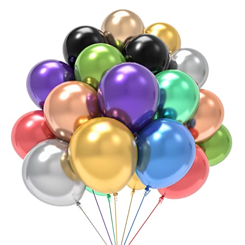 JOYYPOP 100 Pcs Metallic Balloons 12inch Assorted Colors Chrome Colorful Rainbow Latex Balloons for Wedding Baby Shower Birthday Anniversary Decorations