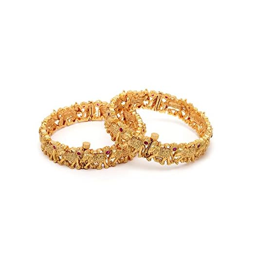 Karatcart Antique Gold Plated Elephant Shape Rajwadi Temple Bangle Set for Women