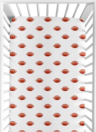 Image of Sweet Jojo Designs Brown and White Football Boy Baby Fitted Crib Sheet for Infant Newborn Nursery Toddler Bed Room Standard Mattress - for The Vintage Foot Ball Sports Themed Footballs Collection