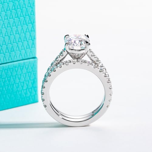 AnuClub Oval Cut Moissanite Wedding Rings Sets 4.042cttw(3CT Center Stone) Bridal Set D Color VVS1 925 Sterling Silver Engagement Promise Anniversary Ring for Women With Certificate Size 5 - Image 7
