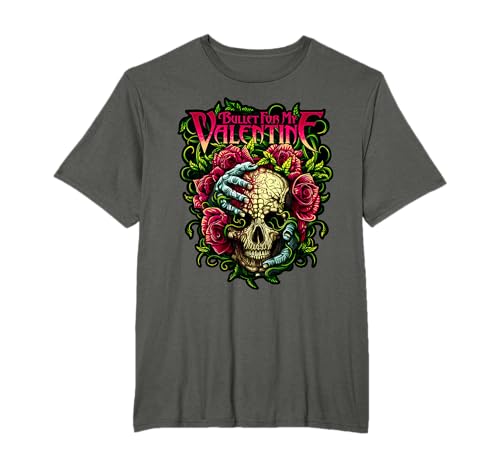 Funny Bullet My Valentine Skull Roses and Red Blood Horror T-Shirt