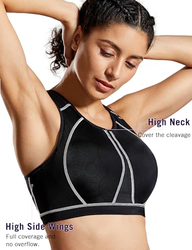 Image of SYROKAN Full Coverage Plus Size Sports Bras for Women | Racerback, Wireless, Removable Paddeds, Cooling Keyhole Back, High Support, Running Bra, Workout