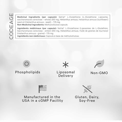 Codeage L-Glutathione 500mg - Antioxidant Complex - Setria Reduced L-Glutathione Supplement - Vegan, Non-GMO - 60 Capsules - Image 3