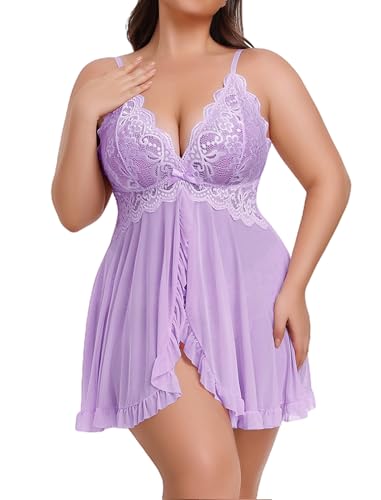 Image of Avidlove Plus Size Lingerie for Women Sexy Lingerie Dress Lace Babydoll Lingerie V-Neck Open Front Strap Nightdress