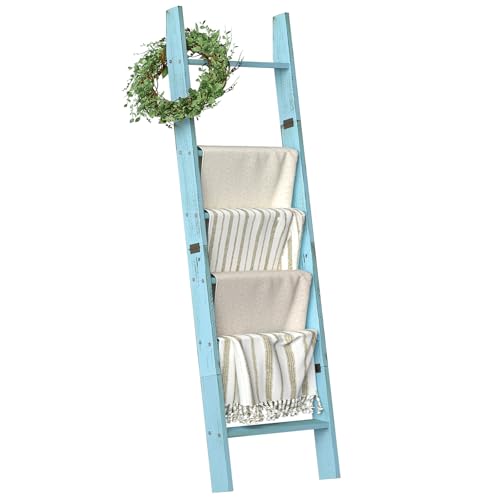 Honest blanket ladder, 6-tier, blue wooden rack