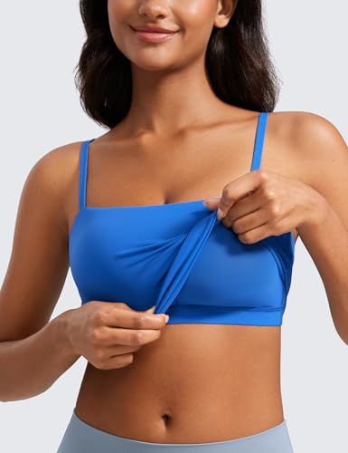 Image of CRZ YOGA Butterluxe Cami Crop Tank Tops | Light Support, Removable Pads, Yoga, Extremely Soft, Square Neck, Spaghetti Straps, Longline Sports Bras for Women