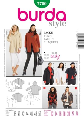 burda Schnittmuster Damen Jacke für Nähanfänger 7700 Gr. 38-50