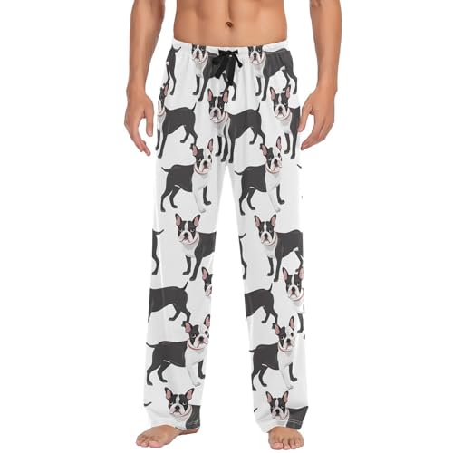 Men's Pajama Pants Boston Terrier Dogs Pattern Sleep Bottoms Lounge Sleepwear with Pockets Drawstring