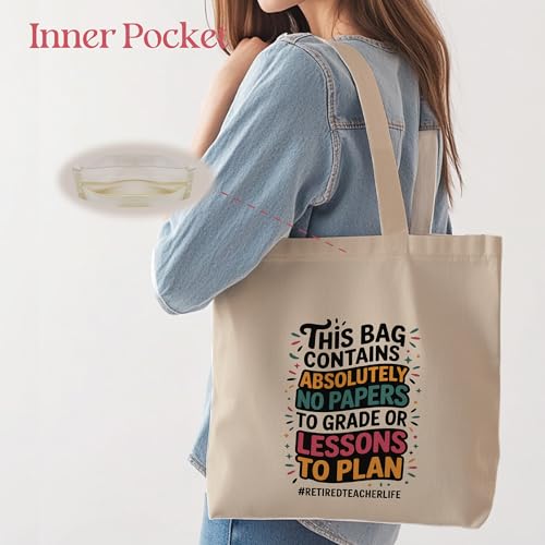 Image of Retirement Gifts for Teacher Tote Bags for Women, with Inner Pocket.