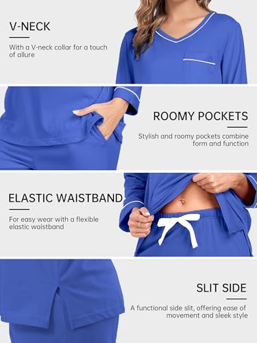 Image of COLORFULLEAF 100% Cotton Pajama Set for Women Long Sleeve Sleepwear with Pants Soft Comfy Two-Piece Pjs with Pockets