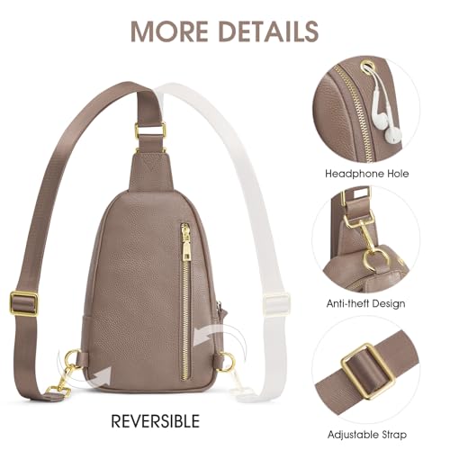 Image of Kattee Sling Bag for Women, Leather Fanny Packs Crossbody Purse, Small Chest Bag with RFID Blocking, Khaki
