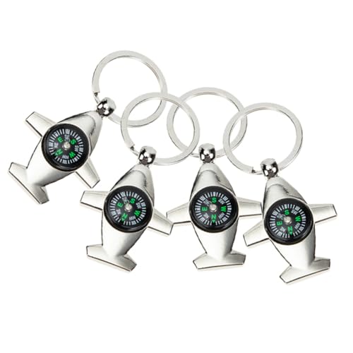 Set de 4 mini brújulas llavero con modelo avión metálico portátil