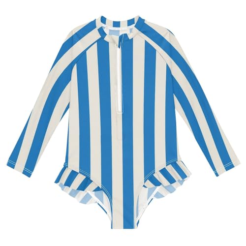 Blue White Stripe One Piece Swimsuits for Girs Rashguard Swimwear Long Sleeve Bathing Suits with Zipper 3T 2300896