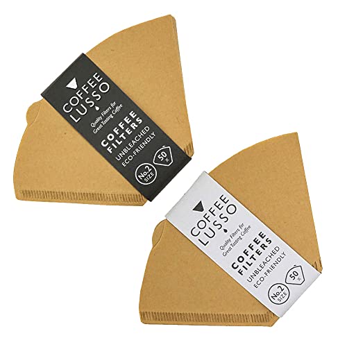 Size 2/No.2/12 Coffee Filter Papers by COFFEE LUSSO, Cone Shaped, Unbleached, Eco Friendly (100), Brown