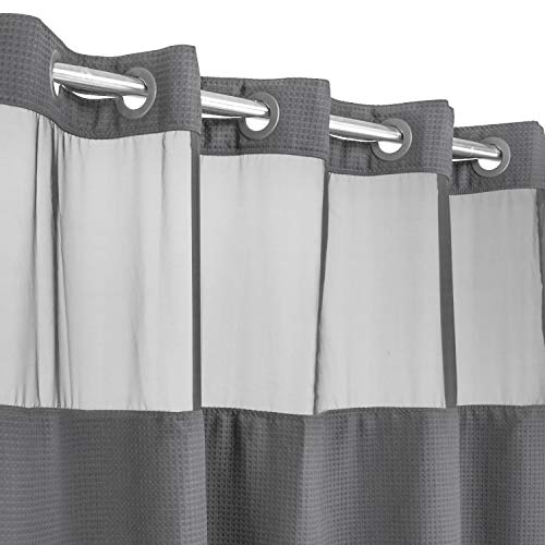 No Hooks Required Waffle Weave Shower Curtain With Snap In Liner - 71W X 74H,Hotel Grade,Spa Like Bath Curtain,Gray #TOP1