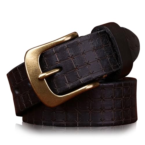 Men's Full Grain Leather Belt with Embossed Pattern - Stylish Waist Belt for Men - Brass Buckle - Packed in Gift Box