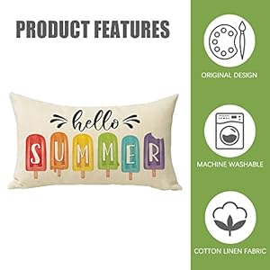 Fahrendom Hello Summer Lumbar Decorative Rectangle Pillow Cover 12 x 20 Popsicle Ice Cream Porch Patio Outdoor Pillowcase Seasonal Farmhouse Sofa Couch Cushion Case Home Decoration