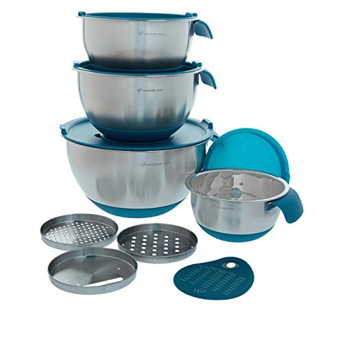Wolfgang Puck 12-piece Stainless Steel Mixing Bowl Prep Set - Turquoise