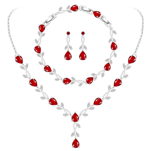 Image of GZWHD Wedding Jewelry Sets for Bride Bridesmaid Women Cubic Zirconia Necklace Earrings Bracelet Set Gift for Mother Friend Wife Daughter Sister Party Prom Jewelry