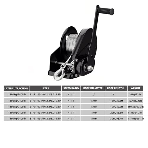 Winche manual 1100kg con cable de 15m y engranajes resistentes miniatura 2