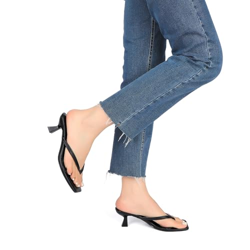 Image of Goderci Kitten Flip Flop Thong Low Heels for Women Square Open Toe Slip On Heeled Sandals