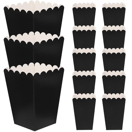 Tofficu 50 Cajas de Palomitas de Maíz Negras de Papel Plegables, Resistentes Grasa, Tamaño Mediano, para Fiestas, Bodas y Almacenamiento de Snacks, Recipientes para Dulces y Bocadillos