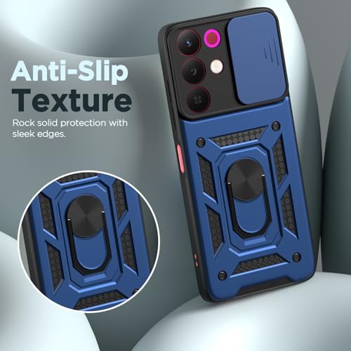 Image of Pikkme Back Cover for Realme Narzo 90X 5G / Realme C85 5G / Realme 15X 5G | 360 Protection Case | Sliding Camera Shield Cover & Ring Holder Stand D10 Tough Armor Bumper Case (Blue)