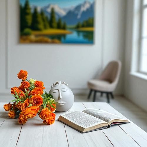 Image of Garden Art Artificial Small Rose Flower Bunch (Pack of 1) | 5 Heads with 15 Flowers & Buds, 35 cm Faux Rose Bouquet for Home Decor, Wedding & Table Decoration (Orange)