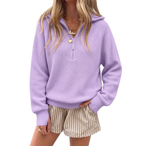 Gumipy Quarter Zip Pullover Women Knit Stripe Sweater 1/4 Zip Fall Sweaters - image 1