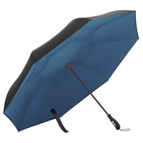 Repel Umbrella Reverse Folding Inverted Umbrella with 2 Layered Teflon Canopy and Reinforced Fiberglass Ribs, Golf Umbrella (Navy Blue)