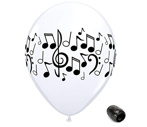 10 Pack 11" Music Notes Latex Balloons with Matching Ribbons